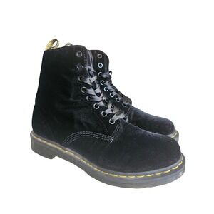 Dr. Martens 1460 Pascal Velvet Boots Women's Size 9 Black Ribbon Lace Up Vegan